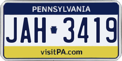 PA license plate JAH3419