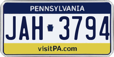PA license plate JAH3794