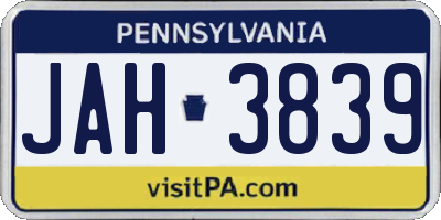 PA license plate JAH3839