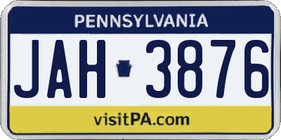 PA license plate JAH3876