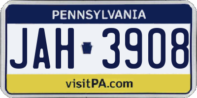 PA license plate JAH3908