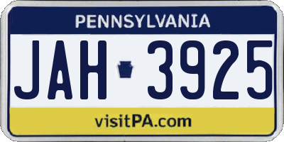 PA license plate JAH3925