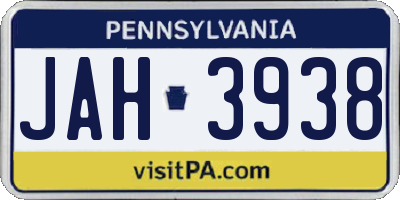 PA license plate JAH3938