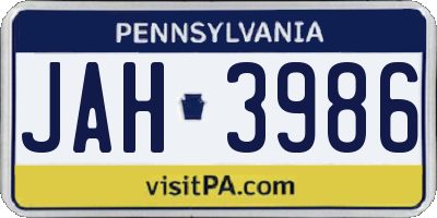 PA license plate JAH3986