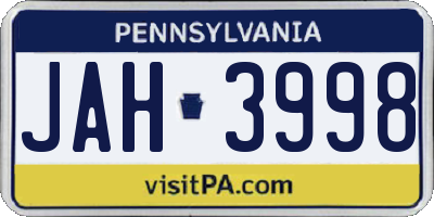 PA license plate JAH3998