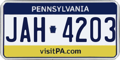 PA license plate JAH4203