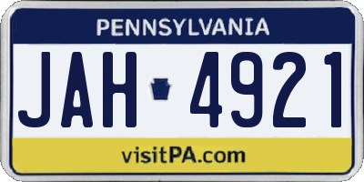 PA license plate JAH4921
