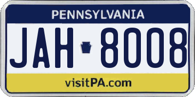 PA license plate JAH8008