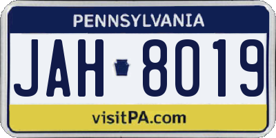 PA license plate JAH8019