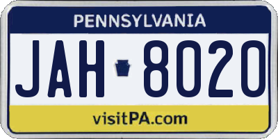 PA license plate JAH8020