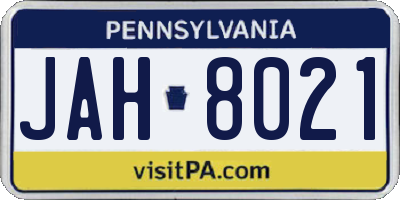 PA license plate JAH8021