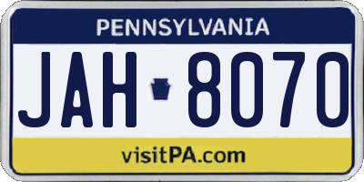 PA license plate JAH8070