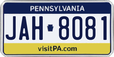 PA license plate JAH8081