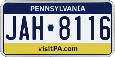 PA license plate JAH8116