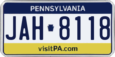 PA license plate JAH8118