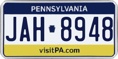 PA license plate JAH8948