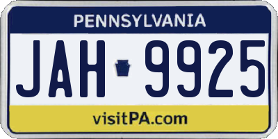 PA license plate JAH9925
