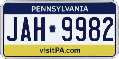 PA license plate JAH9982