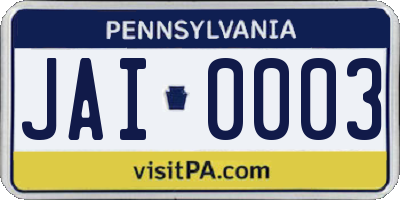 PA license plate JAI0003