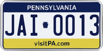 PA license plate JAI0013