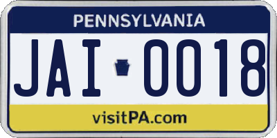 PA license plate JAI0018