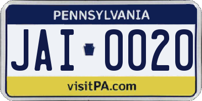 PA license plate JAI0020