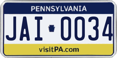 PA license plate JAI0034