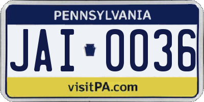 PA license plate JAI0036