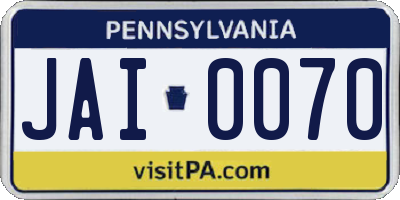 PA license plate JAI0070