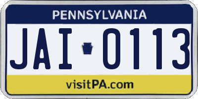 PA license plate JAI0113
