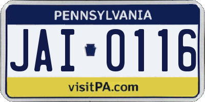 PA license plate JAI0116