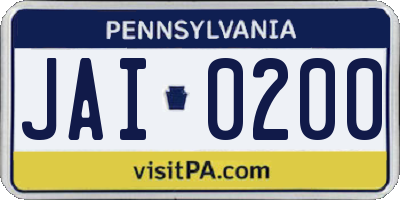 PA license plate JAI0200