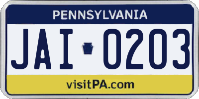 PA license plate JAI0203