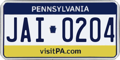 PA license plate JAI0204