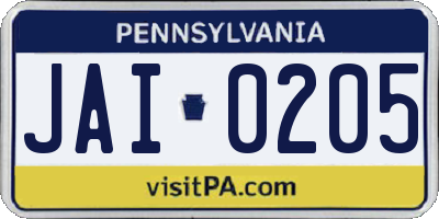PA license plate JAI0205