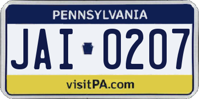 PA license plate JAI0207