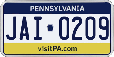 PA license plate JAI0209