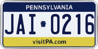 PA license plate JAI0216