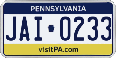 PA license plate JAI0233