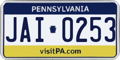 PA license plate JAI0253
