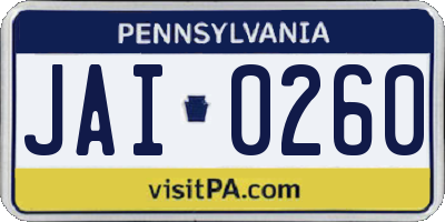 PA license plate JAI0260