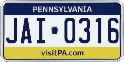 PA license plate JAI0316
