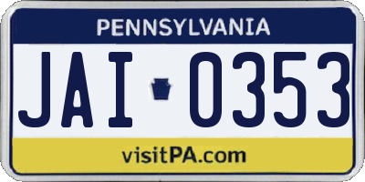 PA license plate JAI0353