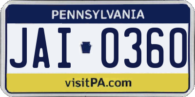 PA license plate JAI0360