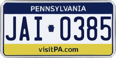 PA license plate JAI0385