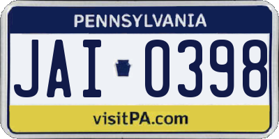 PA license plate JAI0398