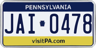 PA license plate JAI0478