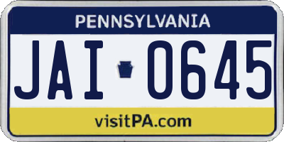 PA license plate JAI0645