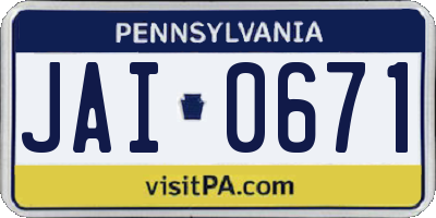 PA license plate JAI0671