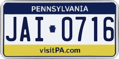 PA license plate JAI0716